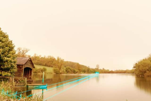 Shardeloes Lake between Old Amersham and Little Missenden. HS2 will actually go under the lake, hence the blue lasers PNL-151012-164438001