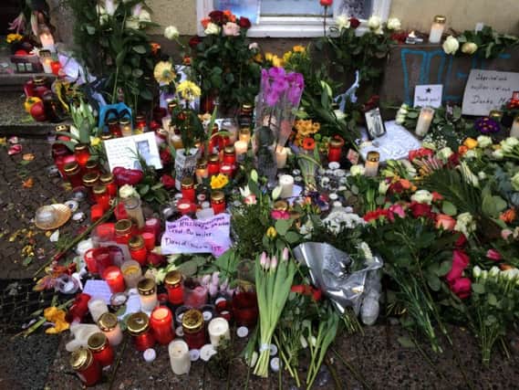 Tributes to David Bowie at the home he shared with Iggy Pop at Hauptstrafle 155, Schoneberg Berlin, following the announcement of his death on January 11 2016. PNL-160118-111504001
