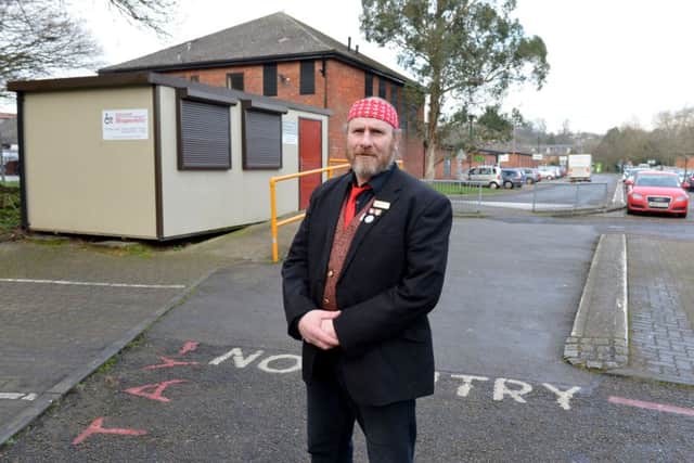 Robin Stuchbury at Cornwall's Meadow and Shopmobility cabin, the site of the proposed new toilets in Buckingham.