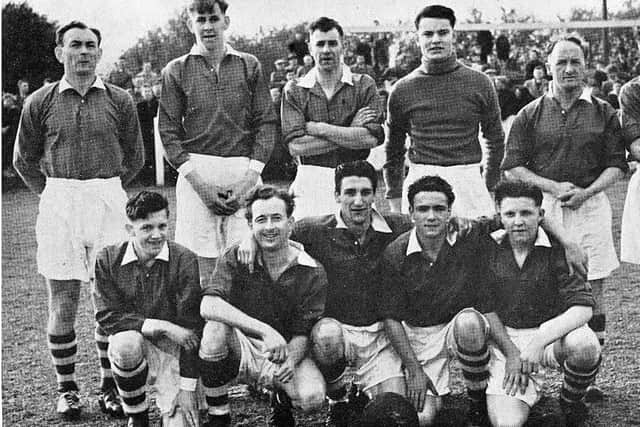 Aylesbury United's Delphian League winning team from 1954. Geoff Halward is pictured back row, second from left