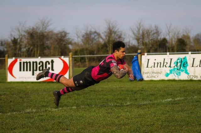 Alex Crossley dives over for his first half try. Picture: MarkBannisterPhotography.com