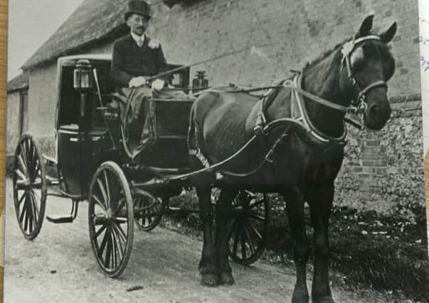 Cyril Poulton driving a brougham in Mill Lane, Monks Risborough, 1912