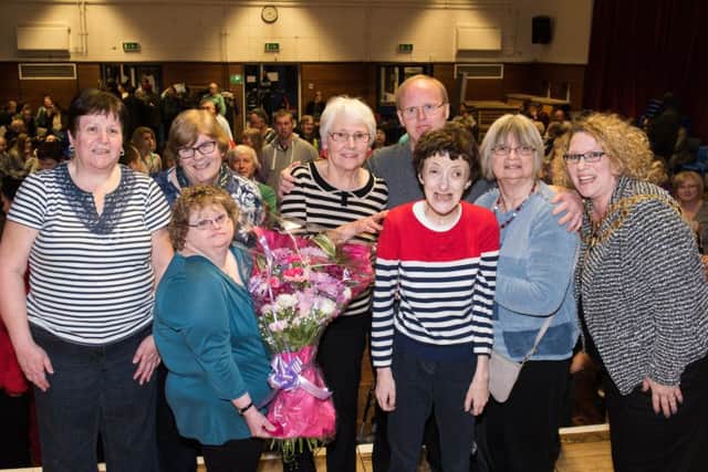 Presentation to Pam Sheppeck who founded the Aylesbury Gateway Club in 1982 for adults with learning difficulties. She is retiring in November. Pictured is Pam with some of the original club members and mayor Alison Harrison PNL-160703-213129009