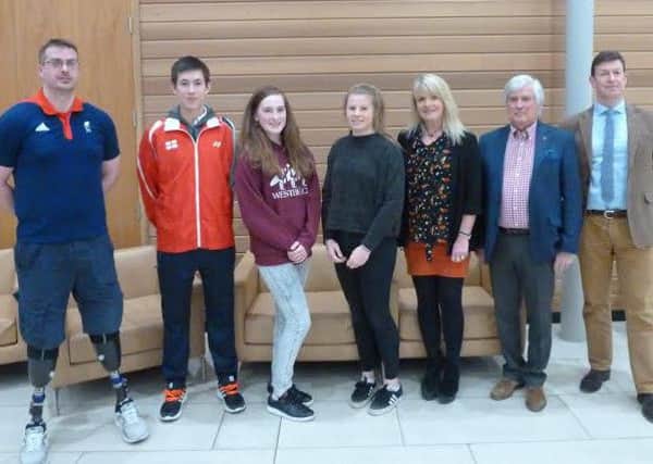Cllr Angela Macpherson with the athletes that have received funding