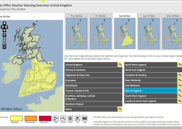 A warning for high winds has been issued for Saturday