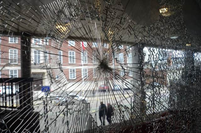 One of the glass panels which was smashed