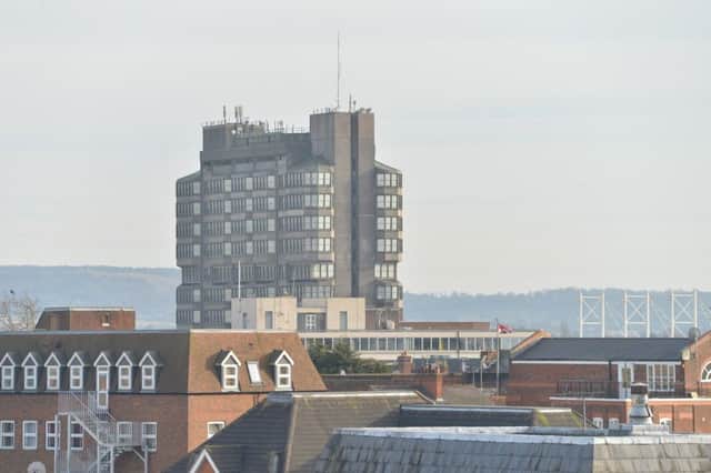 View from the roof of Fairfax House, with thanks to the Vale of Aylesbury Housing Trust. Looking across to the Bucks County Council (BCC) tower PNL-140314-172523001