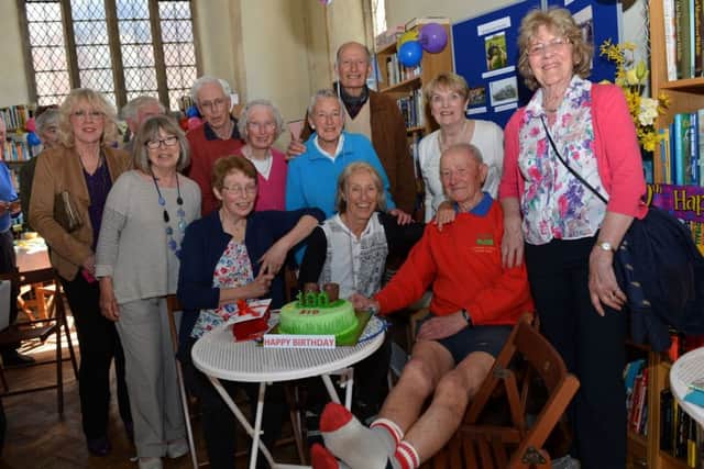 Walker, Sid Hall is 100 years old, pictured with some of his friends from the Buckingham and District Walking Club and Winslow Ramblers and seated, left, Marian Hodges and middle, Jennifer McCallan, his daughters.