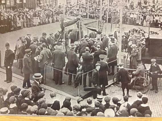 Foundation stone laid for John Hampden statue in Aylesbury Market Square, 1911