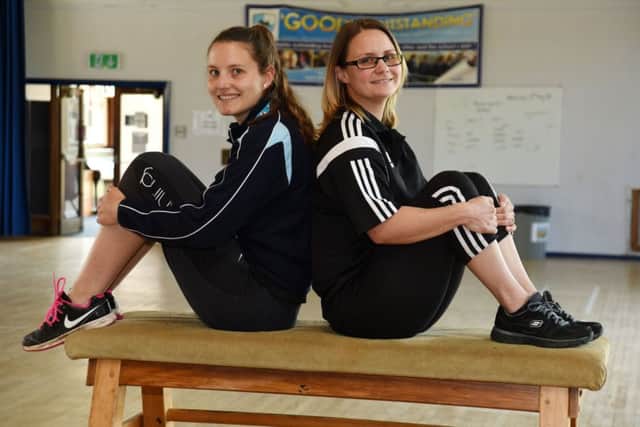 Harlequin Gym at Sir Thomas Fremantle School, Winslow. Left, Rebecca Willison, head of girls PE, STFS and right, Kim Bolton, Harlequin Gym coach. PNL-161205-124759009