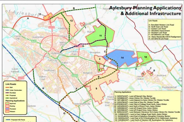 A map showing possible home developments and roads in Aylesbury PNL-160527-170633001