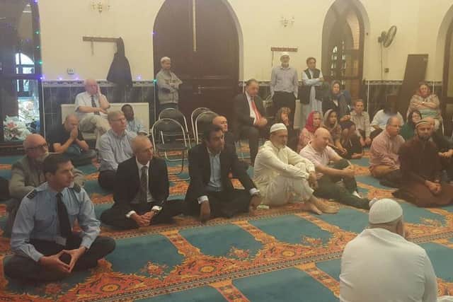 Guests including MP David Lidington, Supt Olly Wright and district council leader Neil Blake attend an event at Aylesbury Mosque to mark Eid