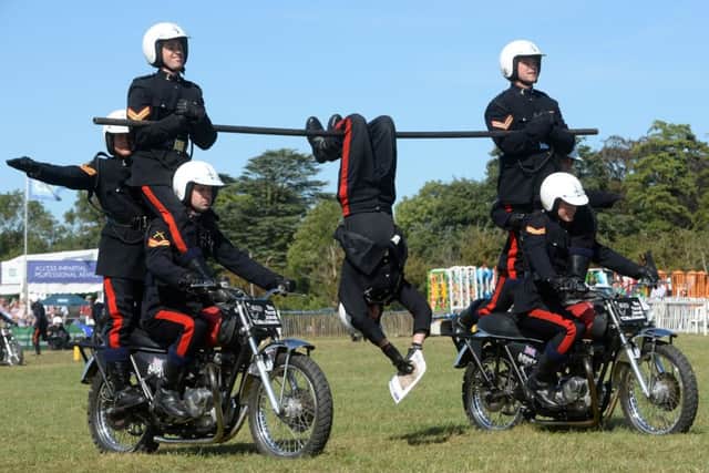 Bucks County Show 2016. The Royal Signals White Helmets Display Team. Picture by Jake McNulty