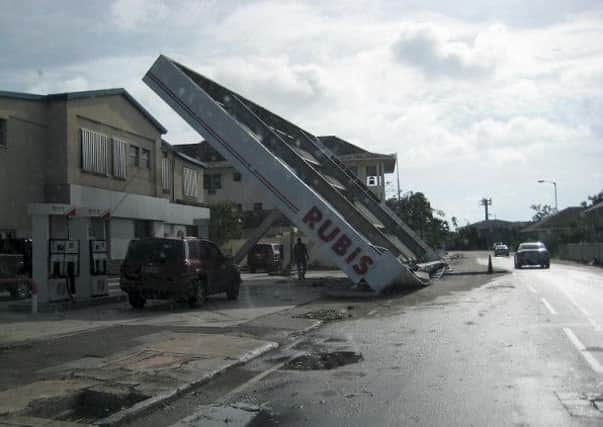 Fay Knowles' picture of a petrol station roof which was toppled over by the storm