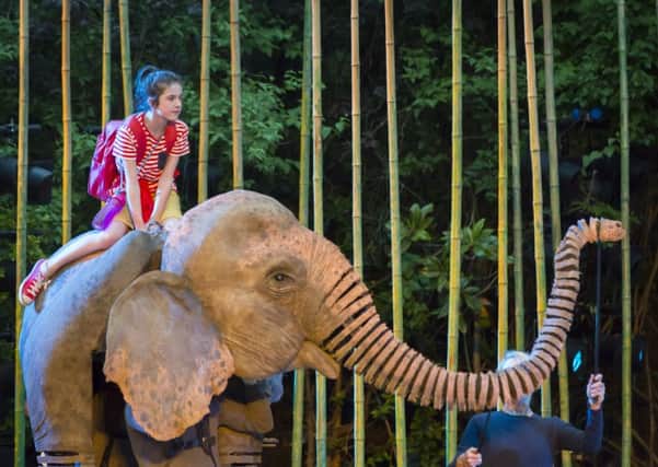 Running Wild by Michael Morpurgo. Ava Potter as Lilly sitting on Oona the elephant.