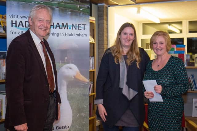 Helen Lewis receives her award from Roderick Floud, Chairman of the Haddenham Village Society, and Kate Hawkins on behalf of Haddenham Garden Centre.