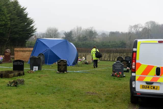 Police crime scene investigation into a body found at Brackley Road Cemetary, Buckingham. PNL-171202-142531009