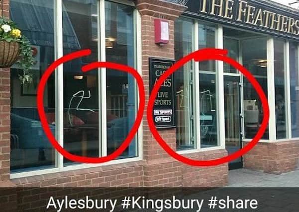 Swastikas were painted on The Feathers pub in Kingsbury, Aylesbury, overnight
