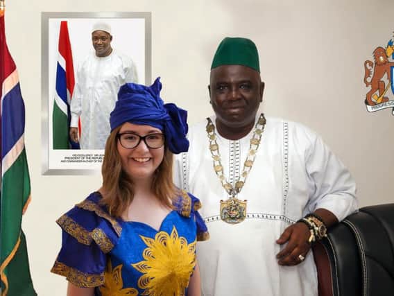 Katy Roberts with the mayor of the City of Banjul