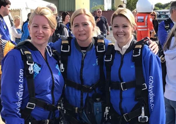 Skydivers from left, Zoe McCormac, Emma Horwood and Melanie Blanks,