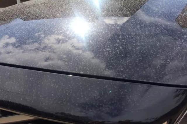 Cars have been left covered in a layer of red dust