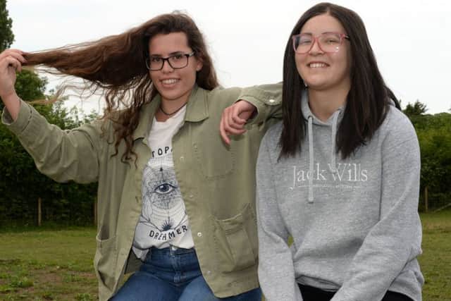 Aoife Finn, left, from Buckingham, is donating her hair for a wig for Megan Ponte who has a sarcoma.