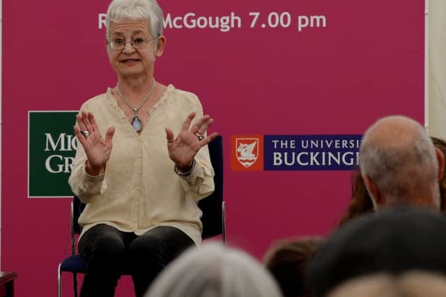 Children's author, Dame Jacqueline Wilson, speaking at Buckingham Literary Festival.