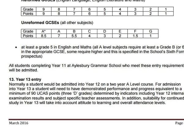 Aylesbury Grammar School's controversial entry policy to Year 13