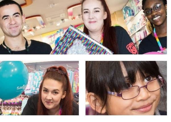 The opening of the Smiggle Aylesbury store - pictured above are staff members with some of the items on sale, bottom left is store manager Amelia Campbell and bottom right is one of the first customers