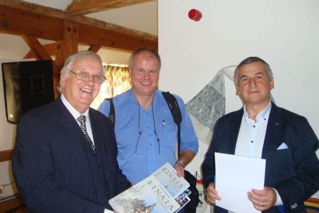 Dan Manea (right) with two of his fans, David Bretherton (left) and Malcolm Dent (centre).