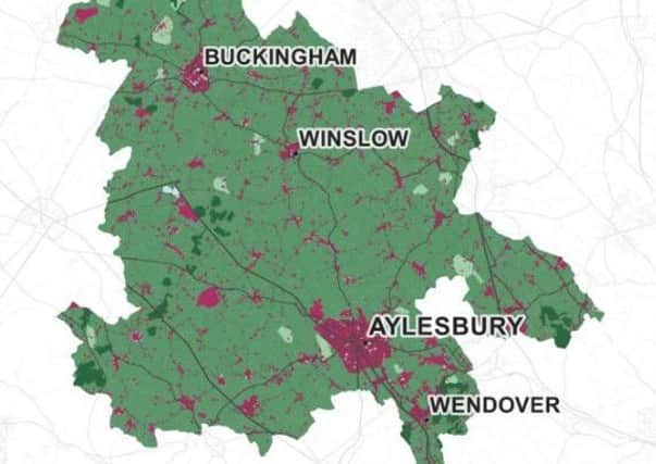 A map showing how much land in Aylesbury Vale has been built on